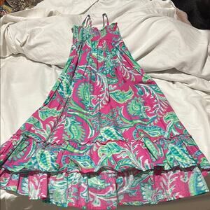 Childrens place 5/6  7/8Vibrant Pink Green maxi Sundress high low hemline euc
